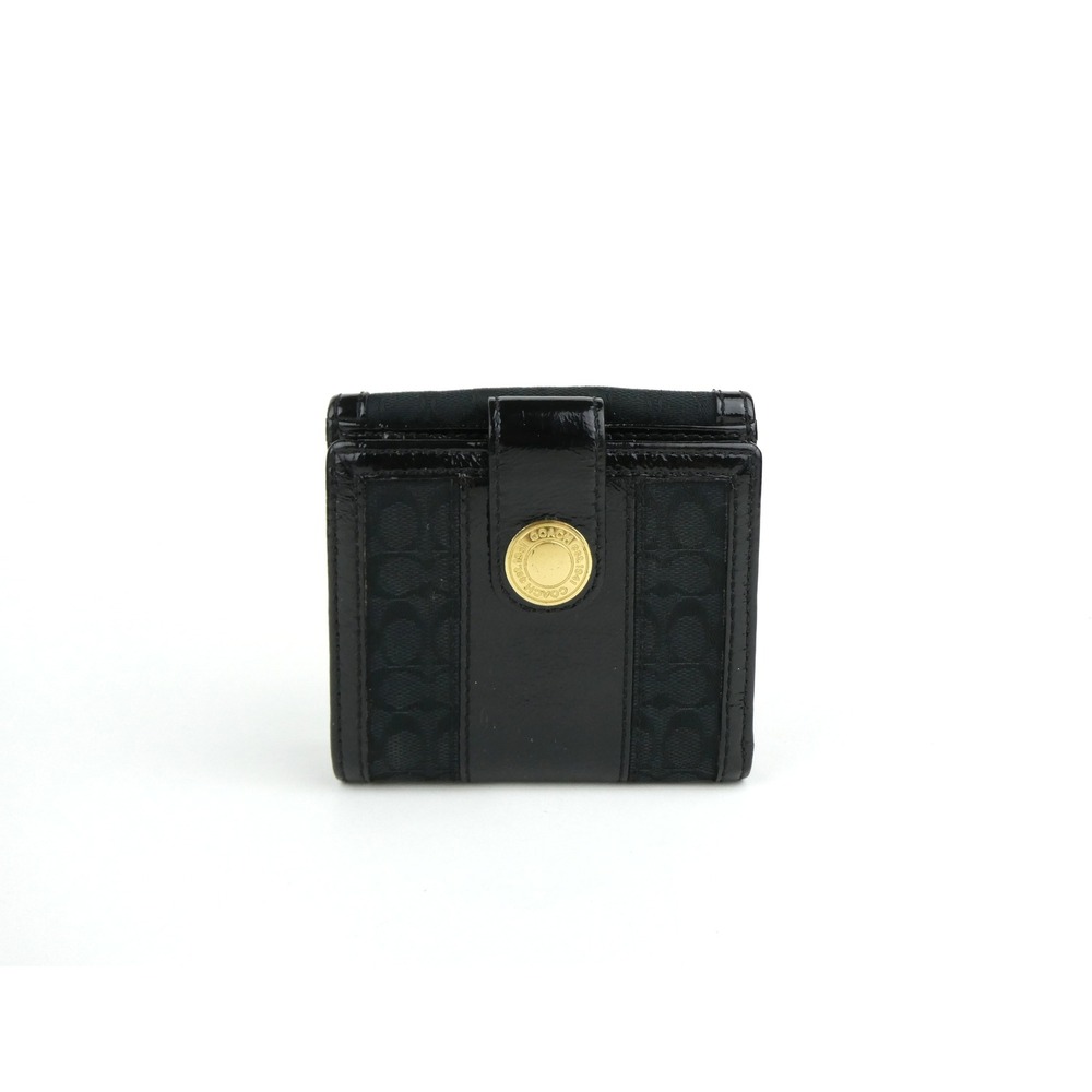 Coach Signature Mini C Black Bifold Snap Wallet